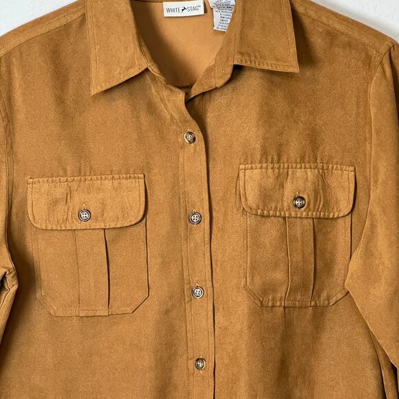 White Stag Women's Faux Suede Caramel Color Button Down Size S - Picture 3 of 7